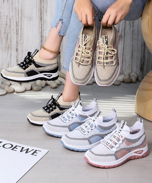 Miniministore（ミニミニストア）の「ニットスニーカーメッシュスリッポン軽量靴（スニーカー・レディース・ホワイト系1/ベージュ系2/ベージュ系1/ホワイト系2・23.0cm/23.5cm/24.5cm/24.0cm/25cm）」の21枚目の写真