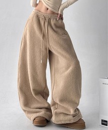 【秋冬】ボア素材ワイドパンツ ウエスト紐付き ルーズシルエット レディース