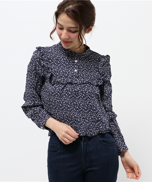 mystic（ミスティック）の「【mystic】小花フリル切替ブラウス（シャツ/ブラウス・レディース・オフホワイト/ネイビー/ブラック・ﾌﾘ-）」の3枚目の写真