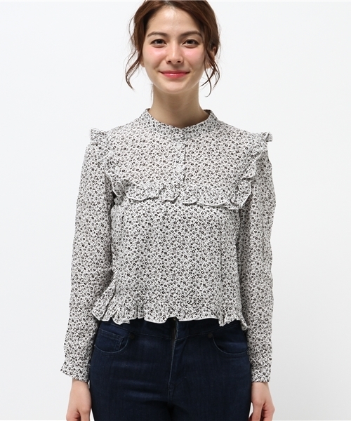 mystic（ミスティック）の「【mystic】小花フリル切替ブラウス（シャツ/ブラウス・レディース・オフホワイト/ネイビー/ブラック・ﾌﾘ-）」の4枚目の写真