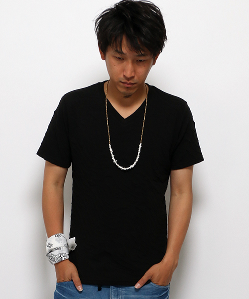 VENCEEXCHANGE（ヴァンスエクスチェンジ）の「膨れジャカード半袖Tシャツ    （Tシャツ/カットソー・メンズ・ブラック/ネイビー/グレー/ホワイト/オリーブ・LARGE/MEDIUM）」の2枚目の写真