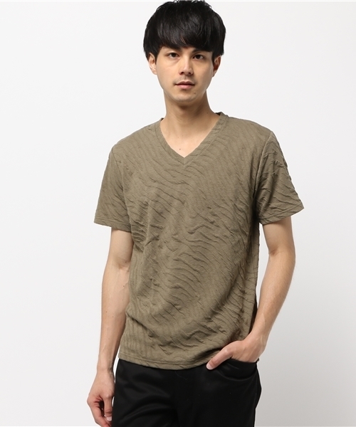 VENCEEXCHANGE（ヴァンスエクスチェンジ）の「膨れジャカード半袖Tシャツ    （Tシャツ/カットソー・メンズ・ブラック/ネイビー/グレー/ホワイト/オリーブ・LARGE/MEDIUM）」の4枚目の写真