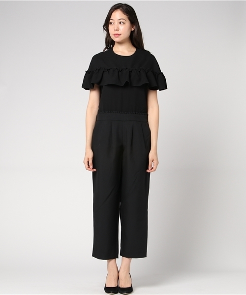 MERLOT（メルロー）の「ケープフリルオールインワン040-2776（つなぎ/オールインワン・レディース・オフホワイト/ブラック・L/M）」の3枚目の写真