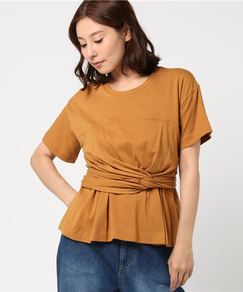 Khaju（カージュ）の「Khaju:ツイストジャージートップス（Tシャツ/カットソー・レディース・ブラック/キャメル・ONE SIZE）」の3枚目の写真