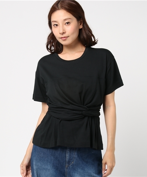 Khaju（カージュ）の「Khaju:ツイストジャージートップス（Tシャツ/カットソー・レディース・ブラック/キャメル・ONE SIZE）」の4枚目の写真