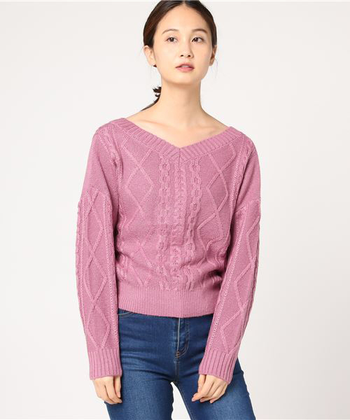 earth music&ecology（アースミュージックアンドエコロジー）の「・前後2wayケーブルニットプルオーバー（ニット/セーター・レディース・ライトグレー/パープル/ネイビー/アイボリー/マスタード/ライトベージュ・FREE）」の5枚目の写真