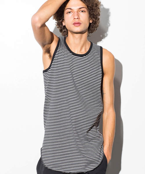 NUMBER (N)INE DENIM（ナンバーナインデニム）の「NUMBER (N)INE DENIM(ナンバーナインデニム)ボーダーロングタンクトップ（タンクトップ・メンズ・ブラック×グレー/ブラック×ホワイト・SMALL/LARGE/X-LARGE/MEDIUM）」の2枚目の写真