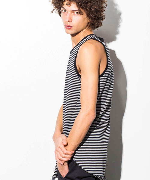 NUMBER (N)INE DENIM（ナンバーナインデニム）の「NUMBER (N)INE DENIM(ナンバーナインデニム)ボーダーロングタンクトップ（タンクトップ・メンズ・ブラック×グレー/ブラック×ホワイト・SMALL/LARGE/X-LARGE/MEDIUM）」の3枚目の写真