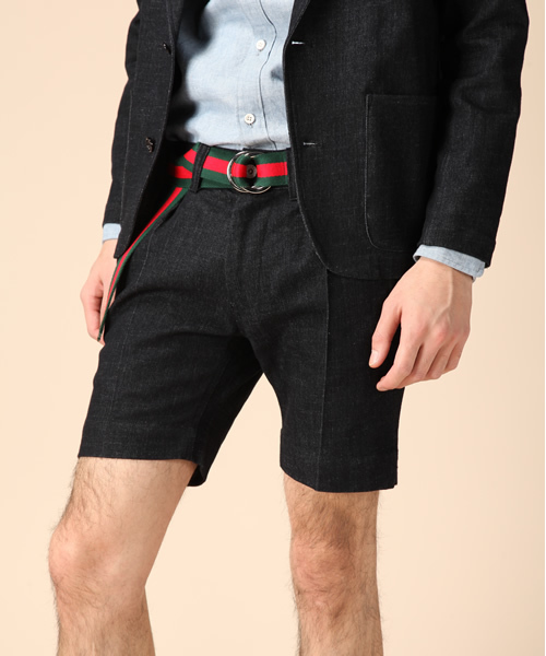 SUPERTHANKS(スーパーサンクス)の「Short pants +Stripe Belt(その他パンツ・メンズ・ネイビー/ホワイト/ブラック/ベージュ・MEDIUM/SMALL)」の1枚目の写真