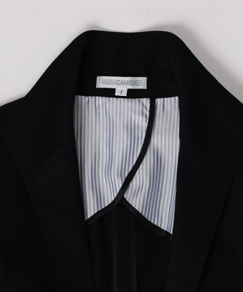 NARACAMICIE（ナラカミーチェ）の「【セットアップスーツ対応】麻ストレッチ七分袖スタンドカラージャケット（スーツジャケット・レディース・ベージュ/ホワイト/ネイビー・MEDIUM/SMALL/LARGE）」の9枚目の写真