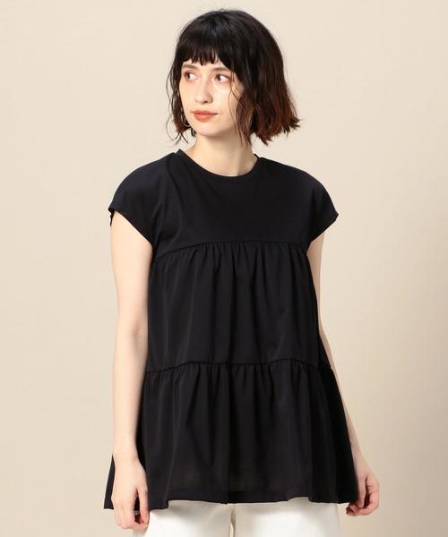 BEAUTY&YOUTH UNITED ARROWS（ビューティーアンドユースユナイテッドアローズ）の「BY ティアードフレンチスリーブカットソー о（Tシャツ/カットソー・レディース・ブラック/ホワイト/ダークグリーン・FREE）」の2枚目の写真