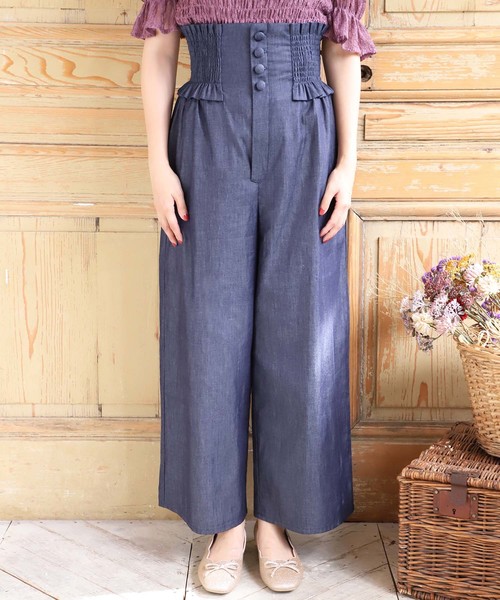 one after another NICE CLAUP（ワンアフターアナザーナイスクラップ）の「シャーリングサス付き パンツ（その他パンツ・レディース・ブラック/ネイビー/サックスブルー/グレー系その他/チェック・FREE）」の4枚目の写真