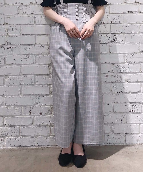 one after another NICE CLAUP（ワンアフターアナザーナイスクラップ）の「シャーリングサス付き パンツ（その他パンツ・レディース・ブラック/ネイビー/サックスブルー/グレー系その他/チェック・FREE）」の5枚目の写真