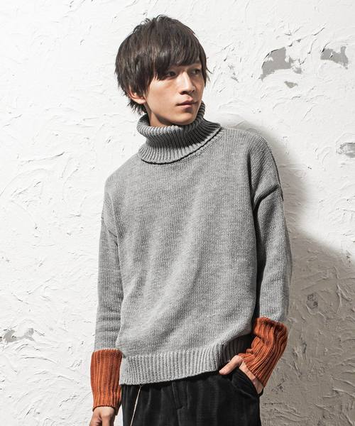 MinoriTY（マイノリティ）の「オーバーサイズ袖切り替えタートルネックニット（ニット/セーター・メンズ・グレー/ブラック/グリーン/テラコッタ・M/L）」の3枚目の写真