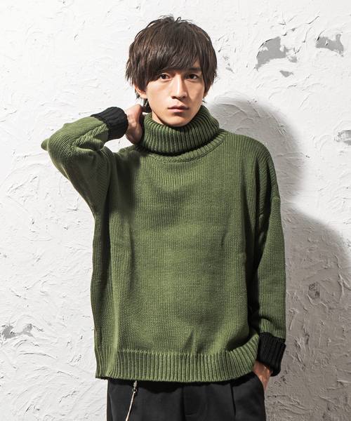 MinoriTY（マイノリティ）の「オーバーサイズ袖切り替えタートルネックニット（ニット/セーター・メンズ・グレー/ブラック/グリーン/テラコッタ・M/L）」の4枚目の写真