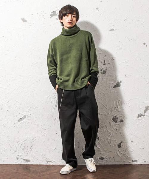 MinoriTY（マイノリティ）の「オーバーサイズ袖切り替えタートルネックニット（ニット/セーター・メンズ・グレー/ブラック/グリーン/テラコッタ・M/L）」の12枚目の写真