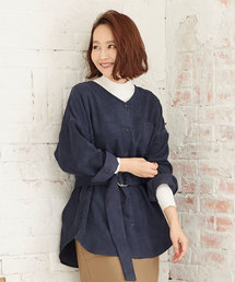 共布ベルト付き2WAYコーデュロイシャツ＊レディース/トップス[C3549]神戸レタス