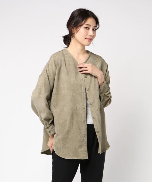KOBE LETTUCE（コウベレタス）の「共布ベルト付き2WAYコーデュロイシャツ＊レディース/トップス[C3549]神戸レタス（シャツ/ブラウス・レディース・ネイビー/カーキ/キャメル・FREE）」の4枚目の写真