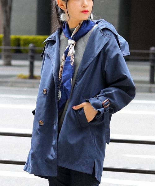 Fashion Letter（ファッションレター）の「2WAYミドル丈ゆるトレンチコート スプリングコート ライトアウター（トレンチコート・レディース・ブラック/ベージュ/ネイビー/サンドベージュ/ダークカーキ・M/L）」の5枚目の写真