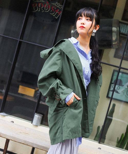 Fashion Letter（ファッションレター）の「2WAYミドル丈ゆるトレンチコート スプリングコート ライトアウター（トレンチコート・レディース・ブラック/ベージュ/ネイビー/サンドベージュ/ダークカーキ・M/L）」の4枚目の写真