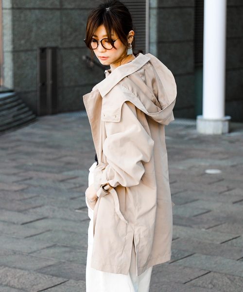 Fashion Letter（ファッションレター）の「2WAYミドル丈ゆるトレンチコート スプリングコート ライトアウター（トレンチコート・レディース・ブラック/ベージュ/ネイビー/サンドベージュ/ダークカーキ・M/L）」の18枚目の写真