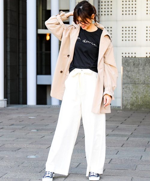 Fashion Letter（ファッションレター）の「2WAYミドル丈ゆるトレンチコート スプリングコート ライトアウター（トレンチコート・レディース・ブラック/ベージュ/ネイビー/サンドベージュ/ダークカーキ・M/L）」の16枚目の写真