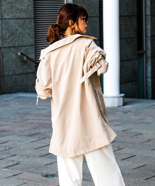 Fashion Letter（ファッションレター）の「2WAYミドル丈ゆるトレンチコート スプリングコート ライトアウター（トレンチコート・レディース・ブラック/ベージュ/ネイビー/サンドベージュ/ダークカーキ・M/L）」の14枚目の写真