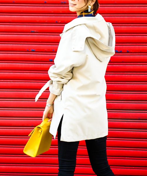 Fashion Letter（ファッションレター）の「2WAYミドル丈ゆるトレンチコート スプリングコート ライトアウター（トレンチコート・レディース・ブラック/ベージュ/ネイビー/サンドベージュ/ダークカーキ・M/L）」の8枚目の写真