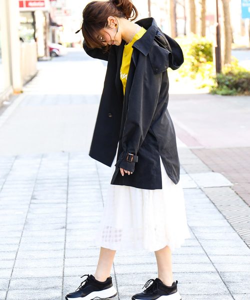 Fashion Letter（ファッションレター）の「2WAYミドル丈ゆるトレンチコート スプリングコート ライトアウター（トレンチコート・レディース・ブラック/ベージュ/ネイビー/サンドベージュ/ダークカーキ・M/L）」の7枚目の写真