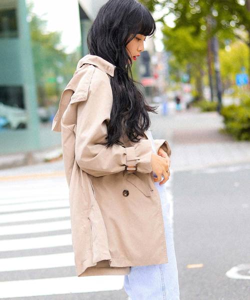 Fashion Letter（ファッションレター）の「2WAYミドル丈ゆるトレンチコート スプリングコート ライトアウター（トレンチコート・レディース・ブラック/ベージュ/ネイビー/サンドベージュ/ダークカーキ・M/L）」の21枚目の写真