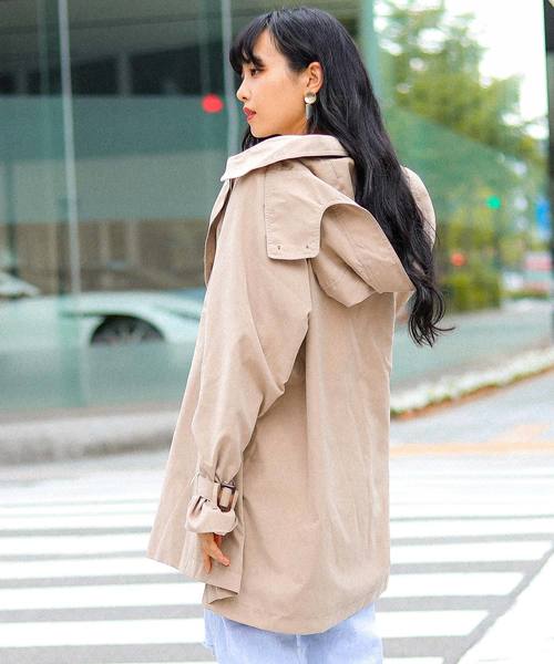 Fashion Letter（ファッションレター）の「2WAYミドル丈ゆるトレンチコート スプリングコート ライトアウター（トレンチコート・レディース・ブラック/ベージュ/ネイビー/サンドベージュ/ダークカーキ・M/L）」の20枚目の写真