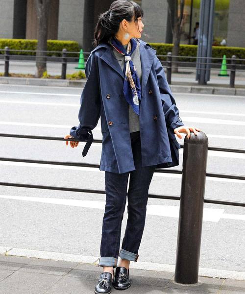 Fashion Letter（ファッションレター）の「2WAYミドル丈ゆるトレンチコート スプリングコート ライトアウター（トレンチコート・レディース・ブラック/ベージュ/ネイビー/サンドベージュ/ダークカーキ・M/L）」の13枚目の写真