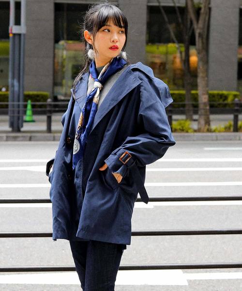 Fashion Letter（ファッションレター）の「2WAYミドル丈ゆるトレンチコート スプリングコート ライトアウター（トレンチコート・レディース・ブラック/ベージュ/ネイビー/サンドベージュ/ダークカーキ・M/L）」の11枚目の写真