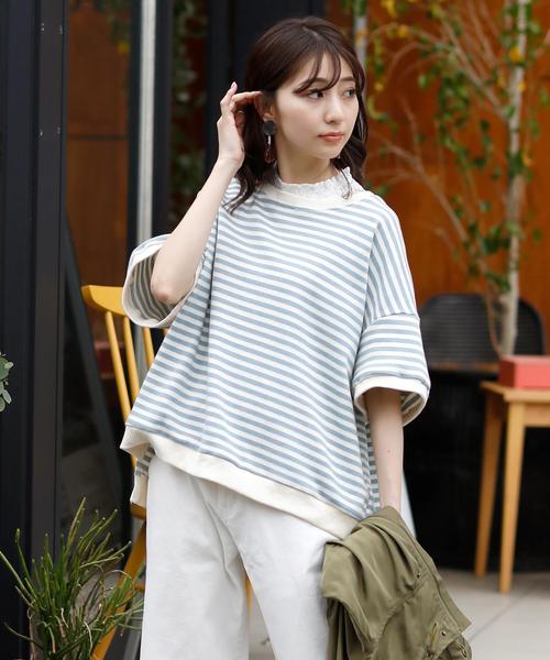 Girly Doll(ガーリードール)の「ボーダー柄ビックトレーナー(Tシャツ/カットソー・レディース・ブラック系その他/イエロー/ブラック/イエロー系その他/グリーン系その他/グリーン/キャメル/ブルー/イエロー系その他2/グレー/ピンク/グレー系その他/ピンク系その他/グリーン系その他2/カーキ/ブルー系その他・FREE)」の1枚目の写真
