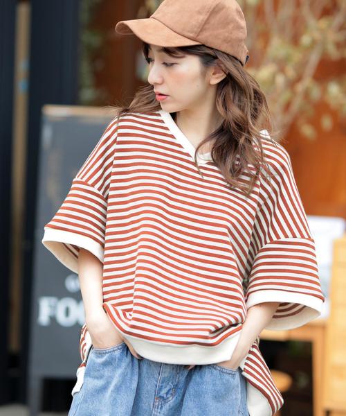 Girly Doll(ガーリードール)の「ボーダー柄ビックトレーナー(Tシャツ/カットソー・レディース・ブラック系その他/イエロー/ブラック/イエロー系その他/グリーン系その他/グリーン/キャメル/ブルー/イエロー系その他2/グレー/ピンク/グレー系その他/ピンク系その他/グリーン系その他2/カーキ/ブルー系その他・FREE)」の12枚目の写真