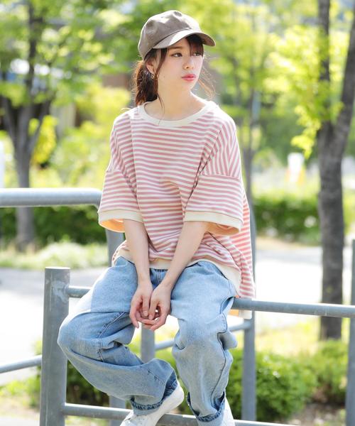 Girly Doll(ガーリードール)の「ボーダー柄ビックトレーナー(Tシャツ/カットソー・レディース・ブラック系その他/イエロー/ブラック/イエロー系その他/グリーン系その他/グリーン/キャメル/ブルー/イエロー系その他2/グレー/ピンク/グレー系その他/ピンク系その他/グリーン系その他2/カーキ/ブルー系その他・FREE)」の16枚目の写真