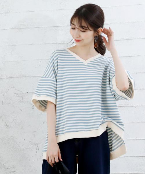 Girly Doll(ガーリードール)の「ボーダー柄ビックトレーナー(Tシャツ/カットソー・レディース・ブラック系その他/イエロー/ブラック/イエロー系その他/グリーン系その他/グリーン/キャメル/ブルー/イエロー系その他2/グレー/ピンク/グレー系その他/ピンク系その他/グリーン系その他2/カーキ/ブルー系その他・FREE)」の10枚目の写真