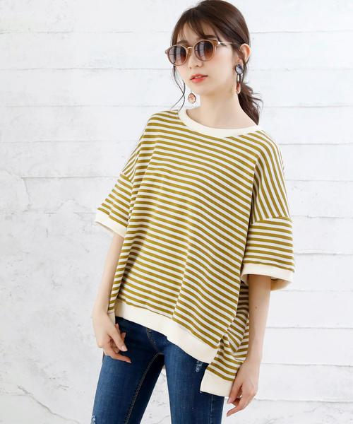 Girly Doll(ガーリードール)の「ボーダー柄ビックトレーナー(Tシャツ/カットソー・レディース・ブラック系その他/イエロー/ブラック/イエロー系その他/グリーン系その他/グリーン/キャメル/ブルー/イエロー系その他2/グレー/ピンク/グレー系その他/ピンク系その他/グリーン系その他2/カーキ/ブルー系その他・FREE)」の9枚目の写真