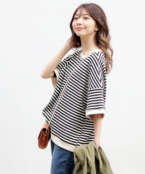 Girly Doll(ガーリードール)の「ボーダー柄ビックトレーナー(Tシャツ/カットソー・レディース・ブラック系その他/イエロー/ブラック/イエロー系その他/グリーン系その他/グリーン/キャメル/ブルー/イエロー系その他2/グレー/ピンク/グレー系その他/ピンク系その他/グリーン系その他2/カーキ/ブルー系その他・FREE)」の18枚目の写真