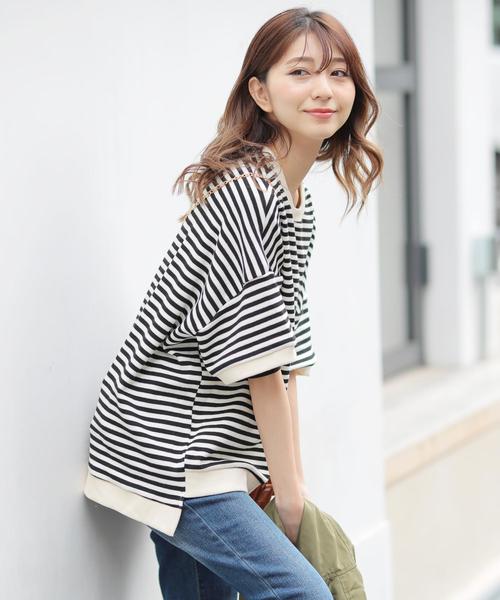 Girly Doll(ガーリードール)の「ボーダー柄ビックトレーナー(Tシャツ/カットソー・レディース・ブラック系その他/イエロー/ブラック/イエロー系その他/グリーン系その他/グリーン/キャメル/ブルー/イエロー系その他2/グレー/ピンク/グレー系その他/ピンク系その他/グリーン系その他2/カーキ/ブルー系その他・FREE)」の22枚目の写真