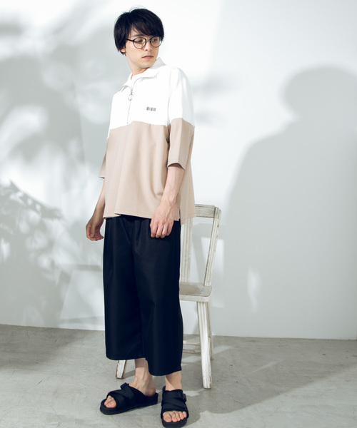 WEGO（ウィゴー）の「WEGO/ドルマンビッグシルエットスリーブハーフジップ7分袖プルオーバー（Tシャツ/カットソー・メンズ・ベージュ/ネイビー・MEDIUM/LARGE）」の4枚目の写真