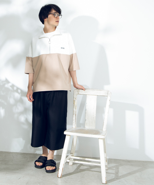 WEGO（ウィゴー）の「WEGO/ドルマンビッグシルエットスリーブハーフジップ7分袖プルオーバー（Tシャツ/カットソー・メンズ・ベージュ/ネイビー・MEDIUM/LARGE）」の5枚目の写真