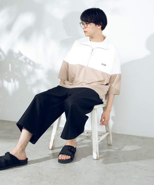 WEGO（ウィゴー）の「WEGO/ドルマンビッグシルエットスリーブハーフジップ7分袖プルオーバー（Tシャツ/カットソー・メンズ・ベージュ/ネイビー・MEDIUM/LARGE）」の6枚目の写真