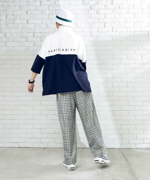 WEGO（ウィゴー）の「WEGO/ドルマンビッグシルエットスリーブハーフジップ7分袖プルオーバー（Tシャツ/カットソー・メンズ・ベージュ/ネイビー・MEDIUM/LARGE）」の9枚目の写真