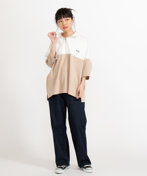 WEGO（ウィゴー）の「WEGO/ドルマンビッグシルエットスリーブハーフジップ7分袖プルオーバー（Tシャツ/カットソー・メンズ・ベージュ/ネイビー・MEDIUM/LARGE）」の10枚目の写真