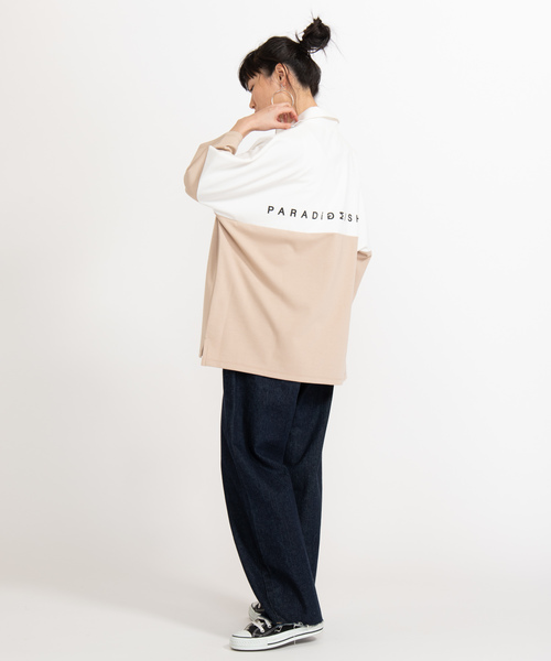 WEGO（ウィゴー）の「WEGO/ドルマンビッグシルエットスリーブハーフジップ7分袖プルオーバー（Tシャツ/カットソー・メンズ・ベージュ/ネイビー・MEDIUM/LARGE）」の11枚目の写真