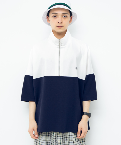 WEGO（ウィゴー）の「WEGO/ドルマンビッグシルエットスリーブハーフジップ7分袖プルオーバー（Tシャツ/カットソー・メンズ・ベージュ/ネイビー・MEDIUM/LARGE）」の19枚目の写真