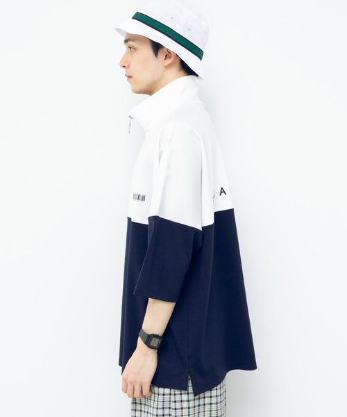 WEGO（ウィゴー）の「WEGO/ドルマンビッグシルエットスリーブハーフジップ7分袖プルオーバー（Tシャツ/カットソー・メンズ・ベージュ/ネイビー・MEDIUM/LARGE）」の20枚目の写真