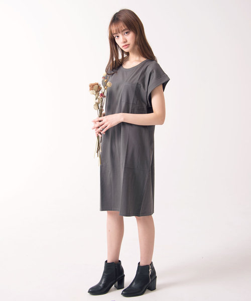 胸ポケット付きbasicワンピース 夏 ワンピース 無地 Tシャツ ゆる Tシャツ ワンピース 大きめ ワンピース Dita ディータ のファッション