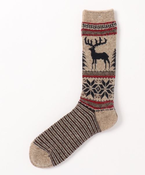 ANONYMOUSISM（アノニマスイズム）の「【AnonymousIsm】WOOL ディア スノーJQ / アノニマスイズム トナカイデザイン クルー丈ソックス（ソックス/靴下・メンズ・ベージュ/ネイビー/グレー/オフホワイト・25cm～27cm/23cm～25cm）」の4枚目の写真